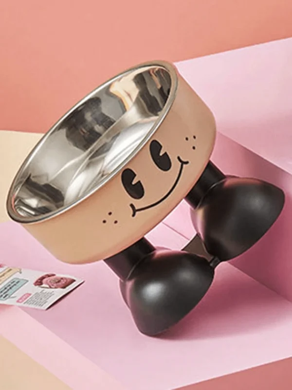 ظرف غذای گربه پایه‌دار استیل مدل اسمایل موکا